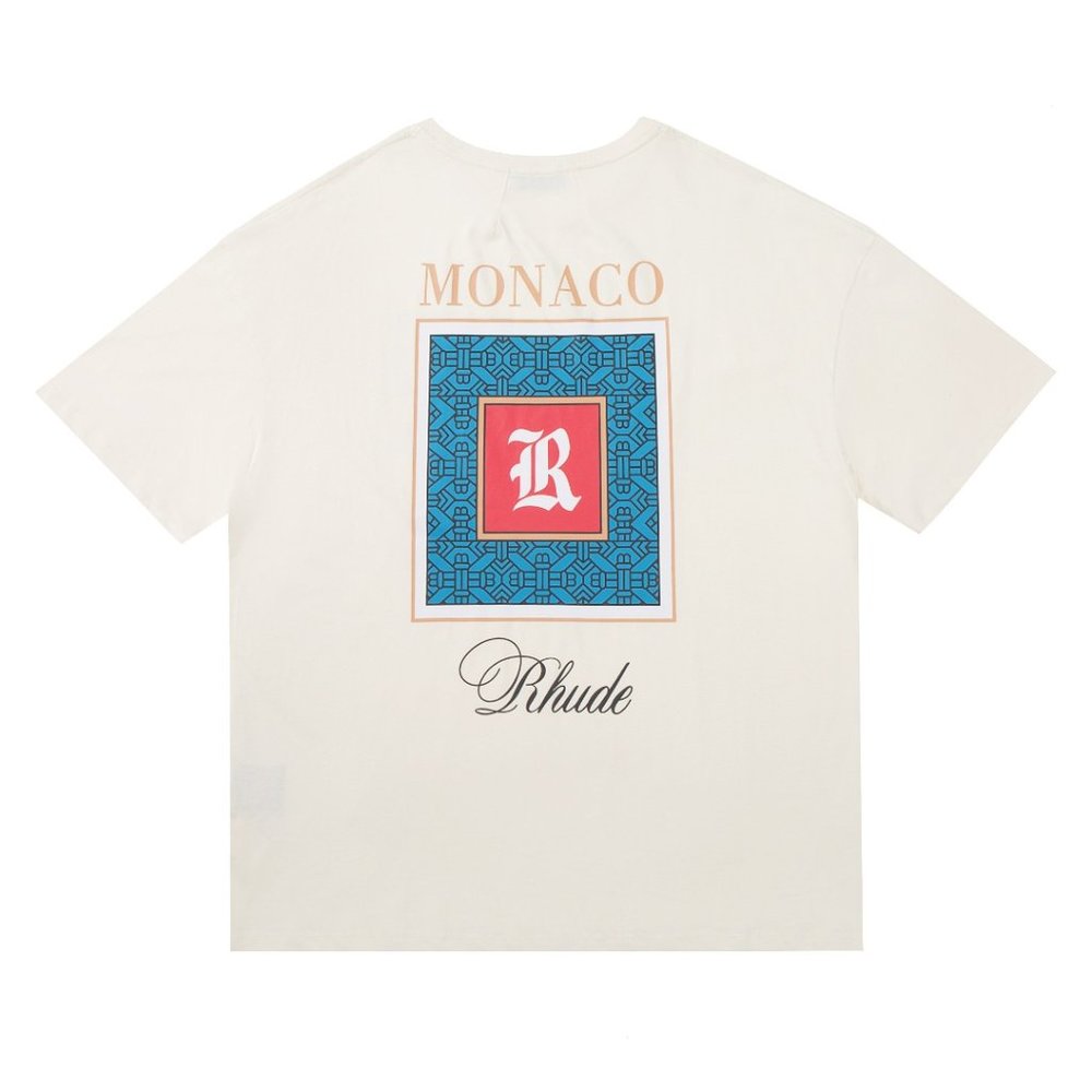 Rhude x MONACO 22ss Straw Letter Short Sleeve T-Shirt
